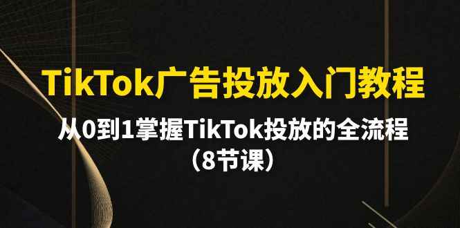 TikTok广告投放入门教程，从0到1掌握TikTok投放的全流程（8节课）
